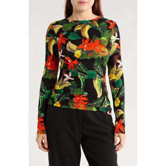 ALICE + OLIVIA Delaina Floral Tropical Long Sleeve Top xs - Picture 2 of 6